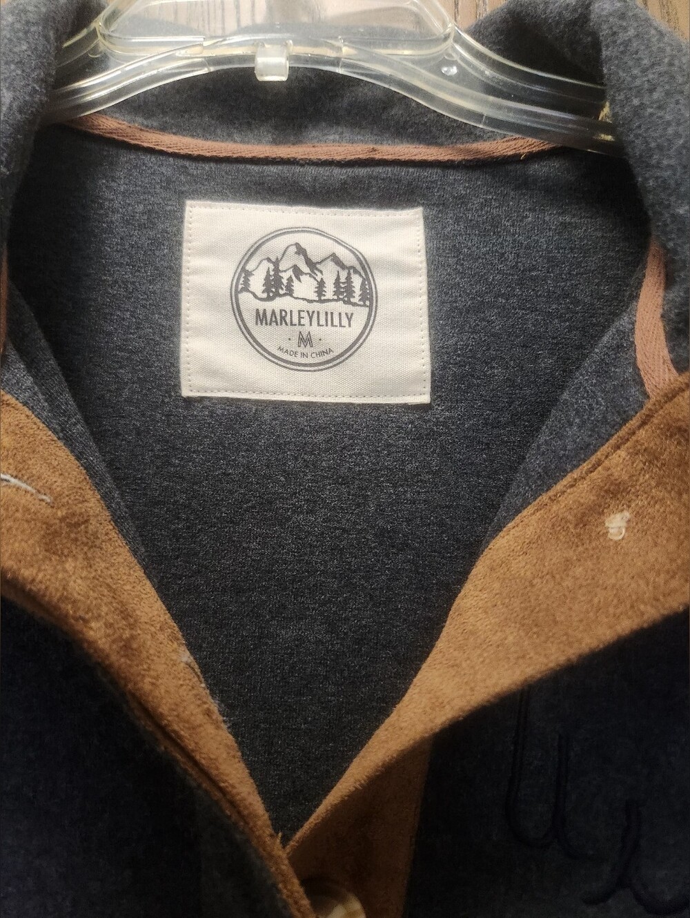 Marleylilly Unisex Charcoal Zip-Up Quarter-Snap Sweater with Tan Trim - Picture 6 of 8